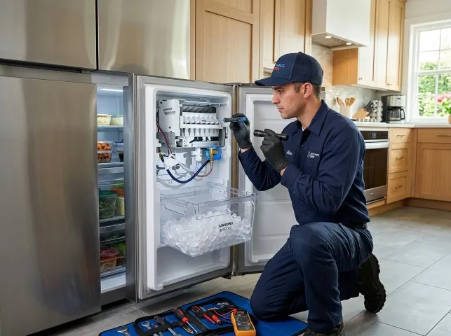 Appliance Repair Hero technician repairing a refrigerator ice maker in Avalon, NJ